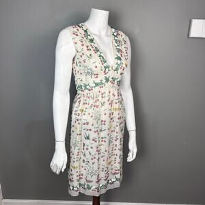Anna Sui Anthropologie dress size 4 cherries silk sleeveless forest fairy nature